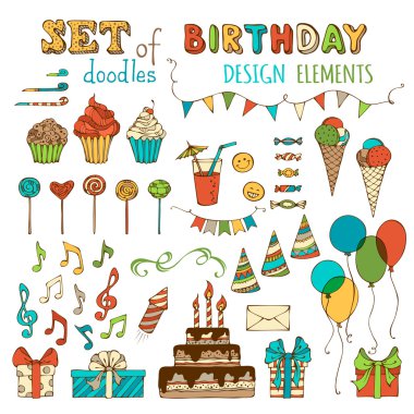 Set of Happy Birthday objects. clipart