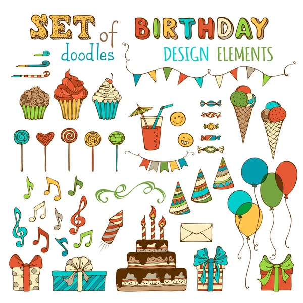 Conjunto de objetos de Feliz Cumpleaños . — Vector de stock