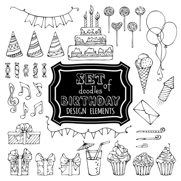 Set of outline birthday design elements. — Stock vektor