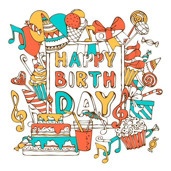 Hand-drawn Happy Birthday card. — Stock Vector