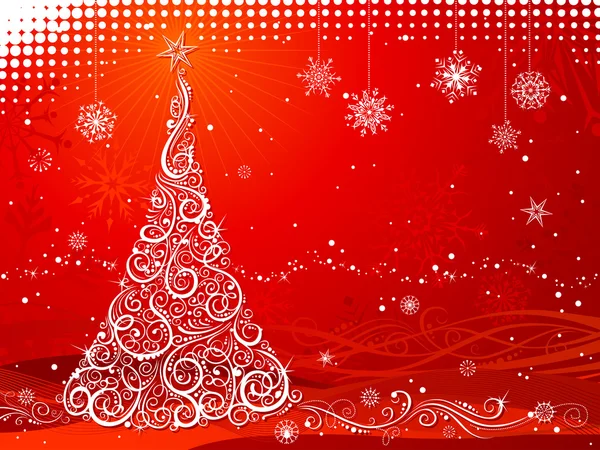 Red background with Christmas tree. — Stock Vector