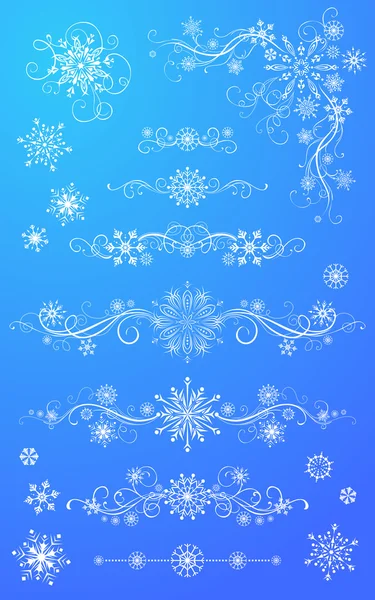 Snowflake page dividers and decorations. — Stock Vector