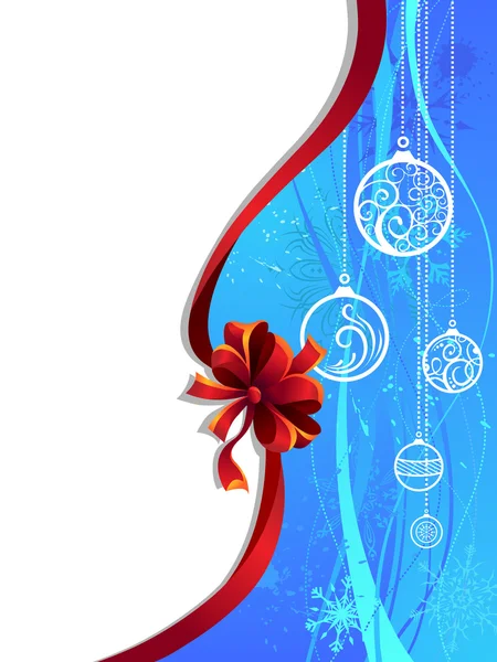 Blue Christmas wallpaper with red ribbon. — Stock Vector