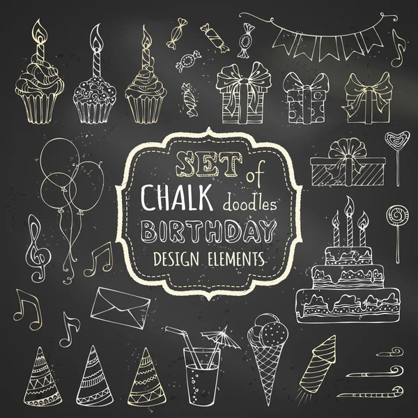 Chalk set of hand-drawn birthday — Stock vektor