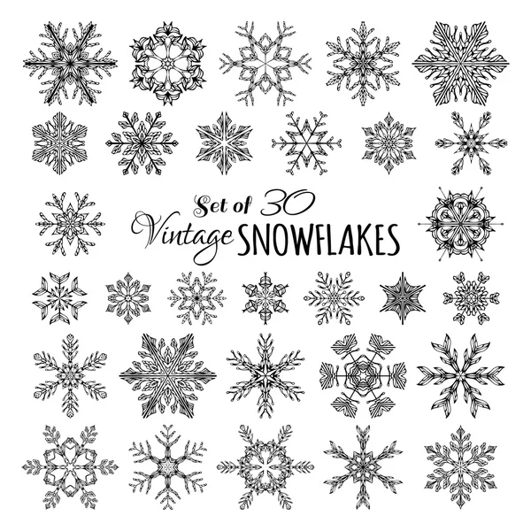 Vector Set of 30 Vintage Snowflakes. — Stock Vector