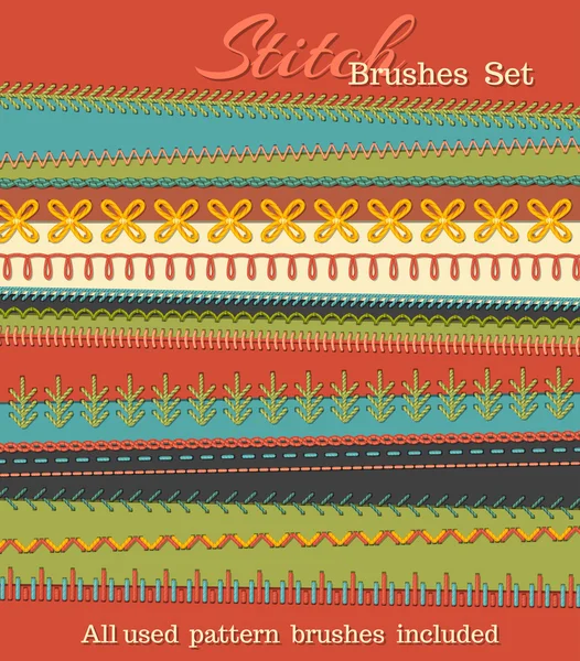 Vector set of high detailed stitch brushes. — Stok Vektör