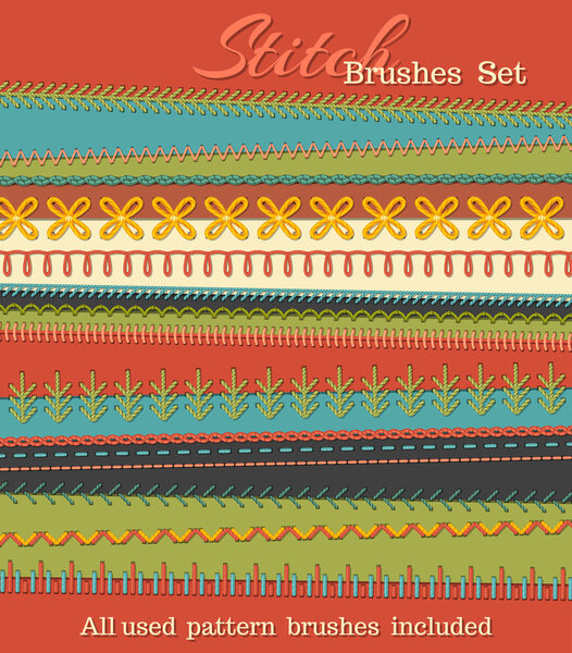 Векторный набор высокодетальных кистей стежков
.
