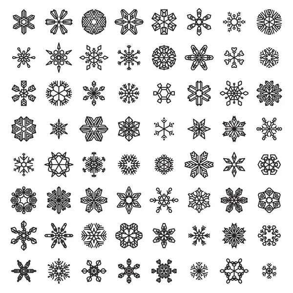 Vector Set of Linear Snowflakes. — Stock vektor