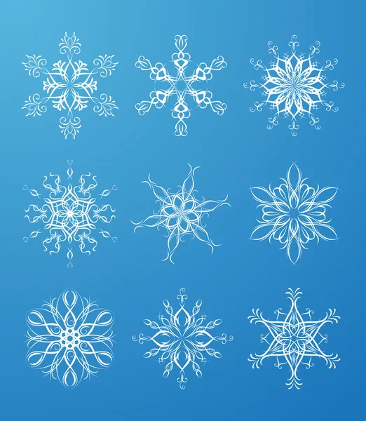 Conjunto de copos de nieve adornado vectorial . — Vector de stock