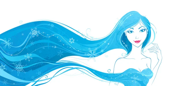Mujer con copos de nieve azules en el pelo — Archivo Imágenes Vectoriales