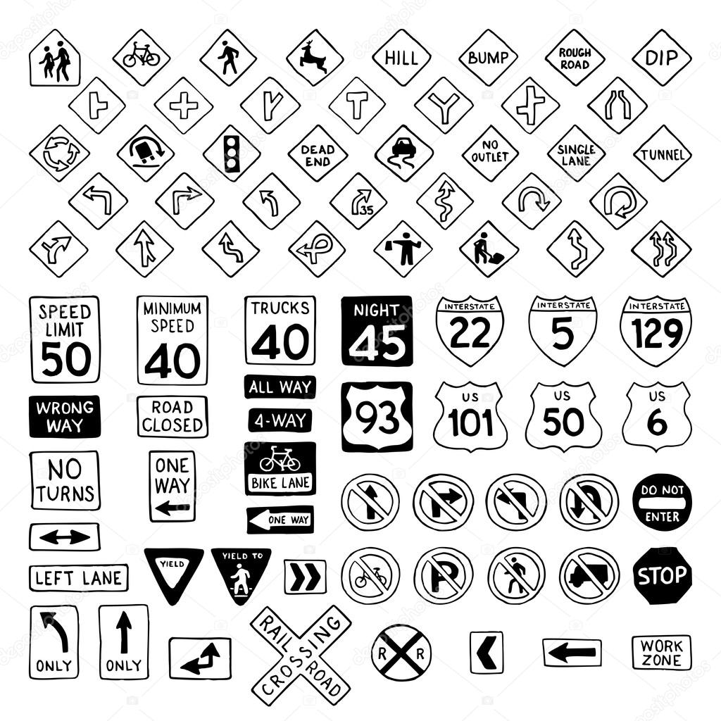 Vector set of doodles road signs.