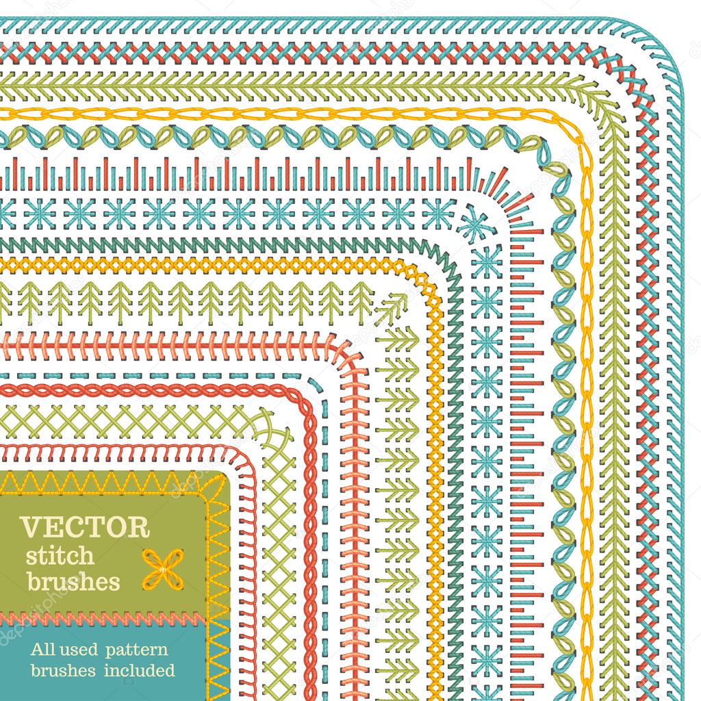 Vector set of seamless stitch brushes.