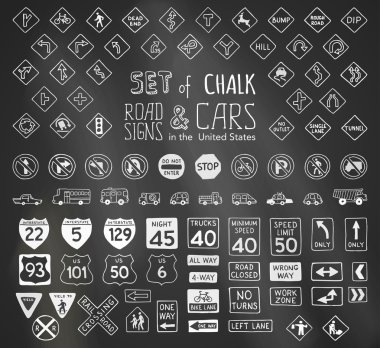 Vector set of chalk road signs