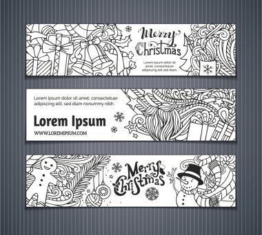Vector set of doodles Christmas banners. clipart
