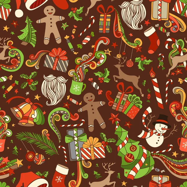 Seamless Cartoon Christmas Pattern. — Stockvector