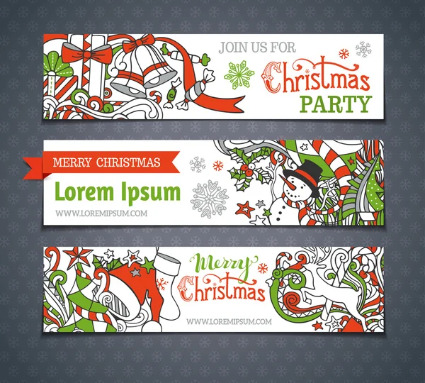 Conjunto vetorial de banners de Natal de desenhos animados . — Vetor de Stock