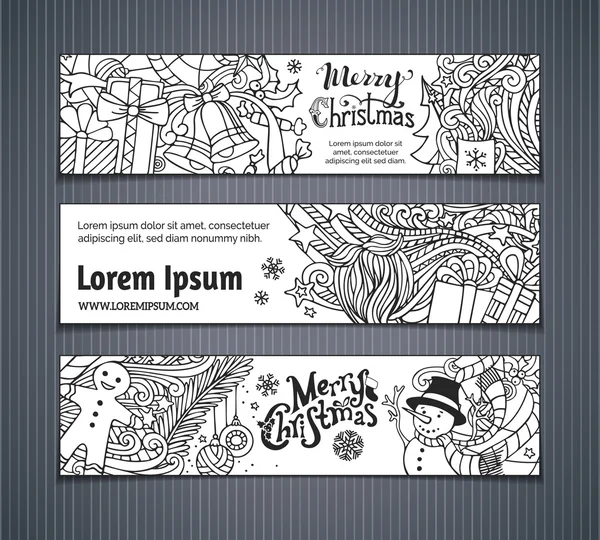 Vector set of doodles Christmas banners. — 스톡 벡터