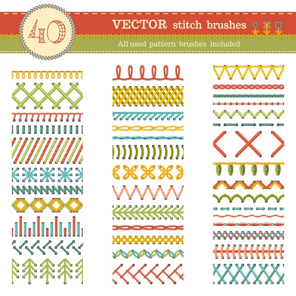 Vector set of seamless stitch brushes. — Stockvector