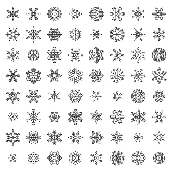 Conjunto de vetores de flocos de neve delineados . — Vetor de Stock