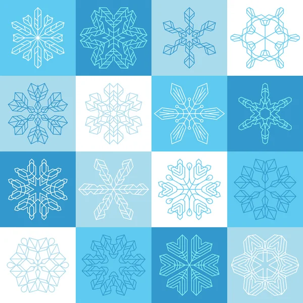 Plano esbozado copos de nieve iconos . — Vector de stock