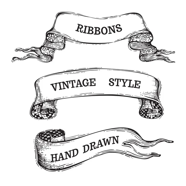 Vector hand-drawn vintage ribbons — Stock Vector