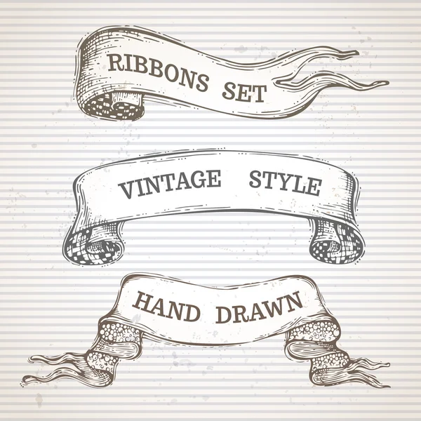 Vector hand-drawn vintage ribbons — Stock Vector