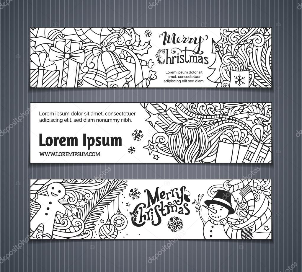 Vector set of doodles Christmas banners.