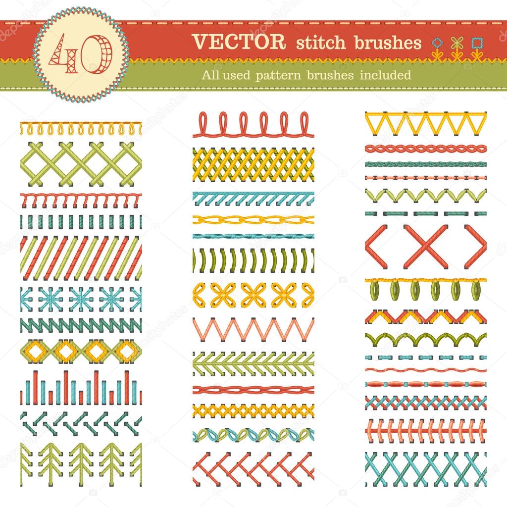 Vector set of seamless stitch brushes.
