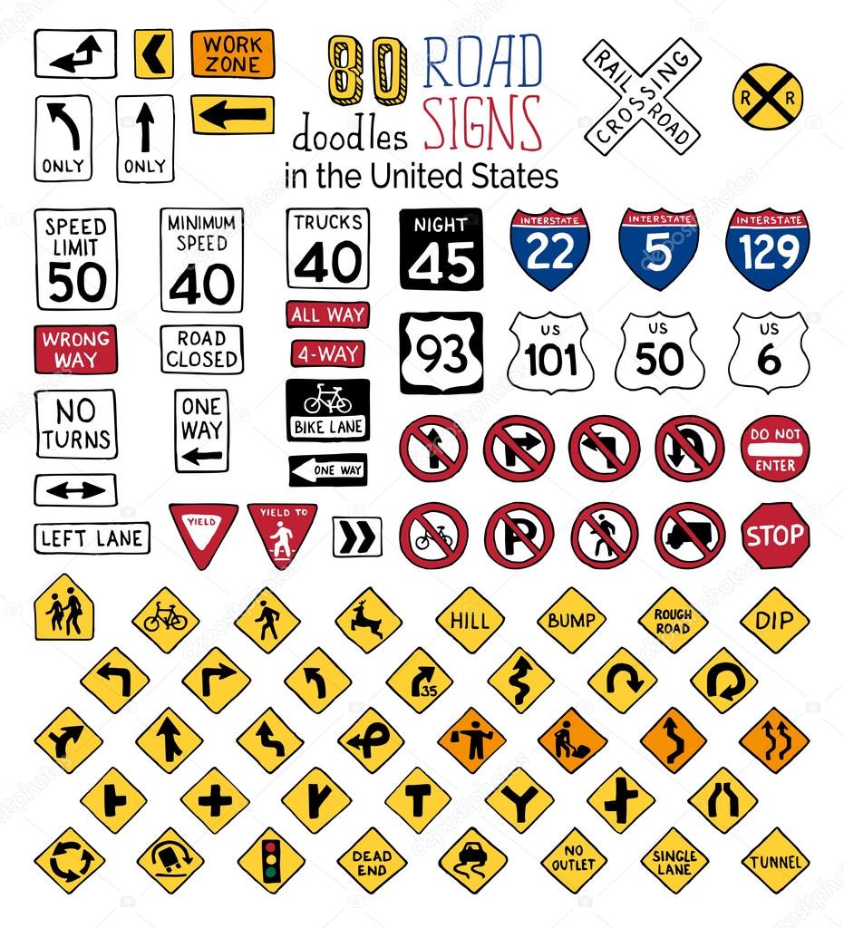 Vector set of cartoon road signs