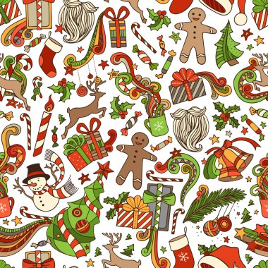 Vektör Dikişsiz Karikatür Noel Desen. 