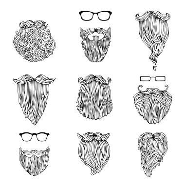 Vektör kümesi hipster sakal ve gözlük.