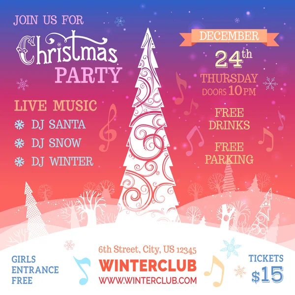 Merry Christmas music party template. — Stockvector