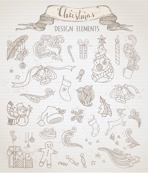Ensemble d'éléments de design vintage de Noël . — Image vectorielle