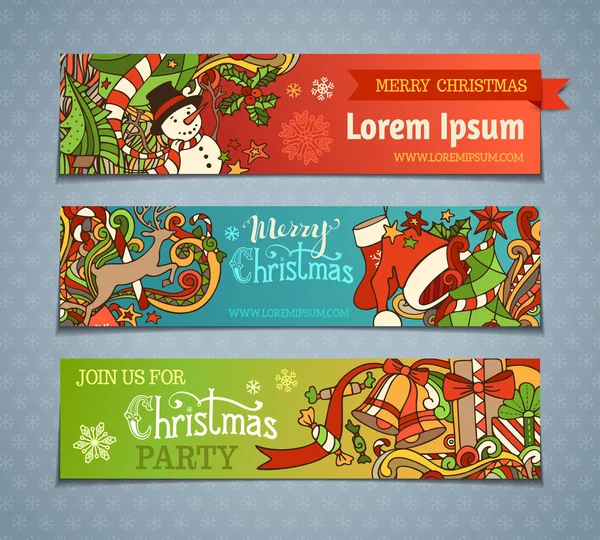 Conjunto vetorial de banners de Natal de desenhos animados . —  Vetores de Stock