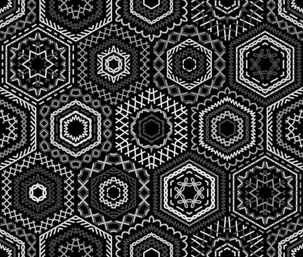 Seamless black and white embroidery pattern. — ストックベクタ