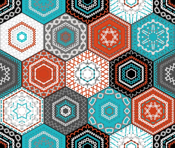 Fondo de hexágonos bordados de colores . — Vector de stock