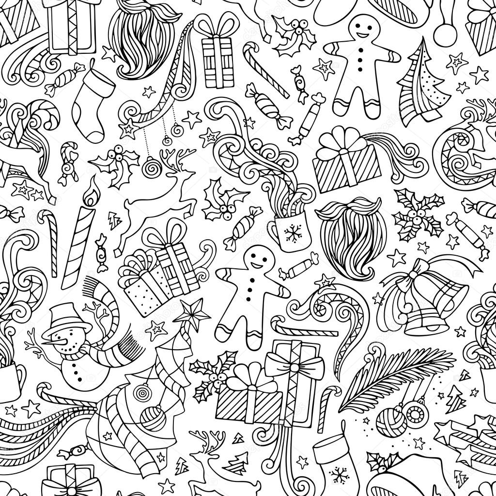 Seamless Doodles Christmas Pattern. 