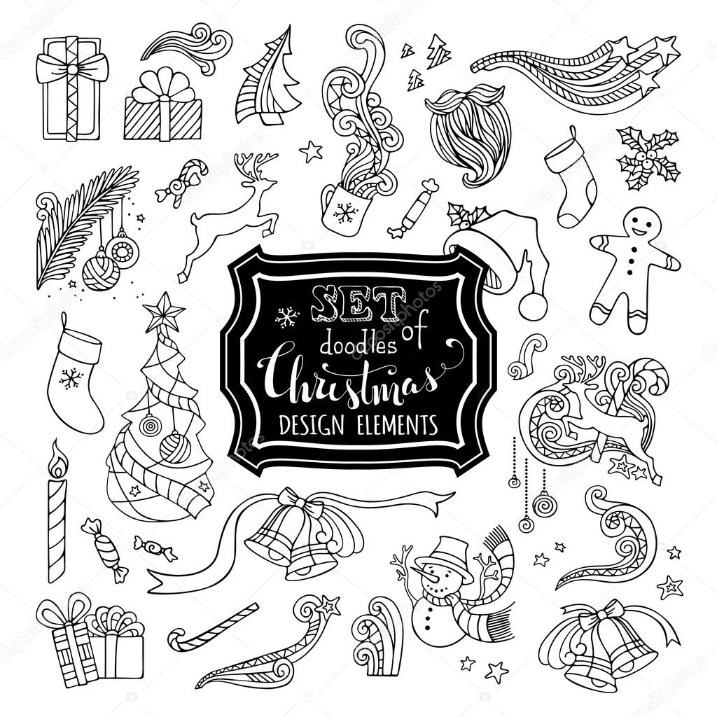 Vector set of doodles Christmas design elements.