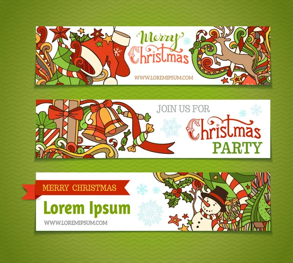 Conjunto vetorial de banners de Natal de desenhos animados . — Vetor de Stock