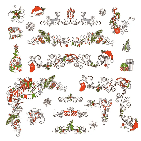 Christmas page dividers and decorations isolated on white background. — Stock Vector