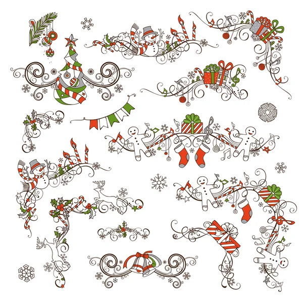 Christmas calligraphic page decorations and dividers. — Stock vektor