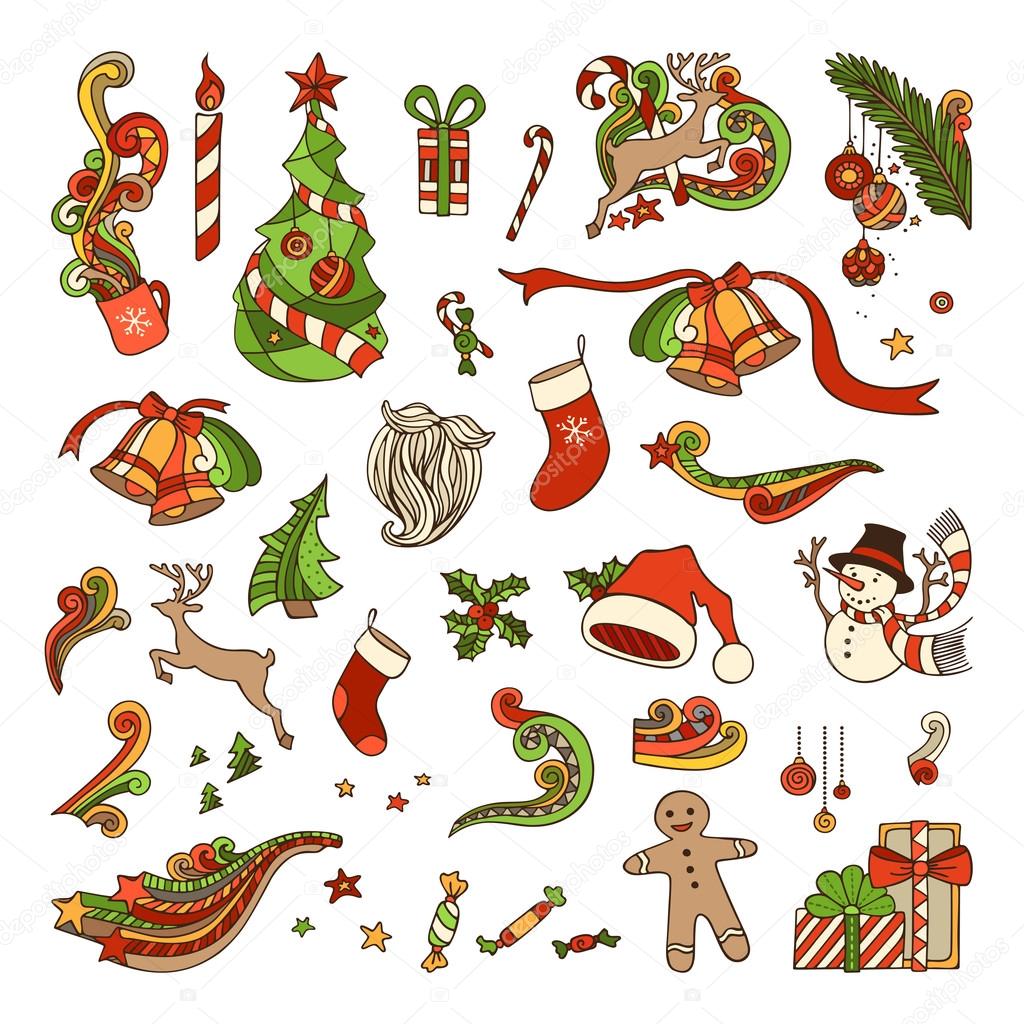 Vector set of Christmas objects.