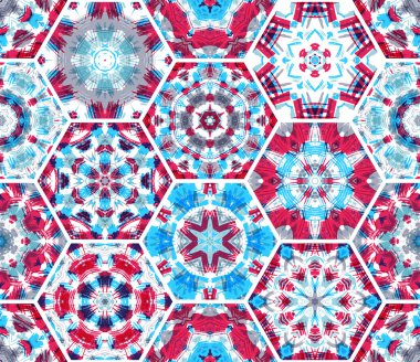 Seamless pink and blue textile pattern.