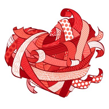 Valentine's red heart made of ribbons.