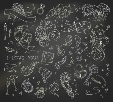 Vector set of chalk love doodles icons