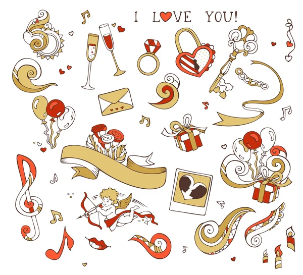 Set of love doodles icons — Stok Vektör