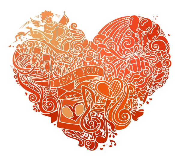 Coração de doodles vermelho desenhado à mão — Vetor de Stock