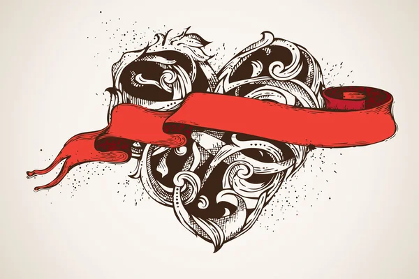 Heart and red ribbon. — Stock Vector