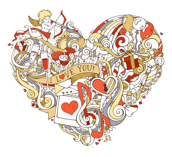 Gold, red and white heart illustration. — 스톡 벡터