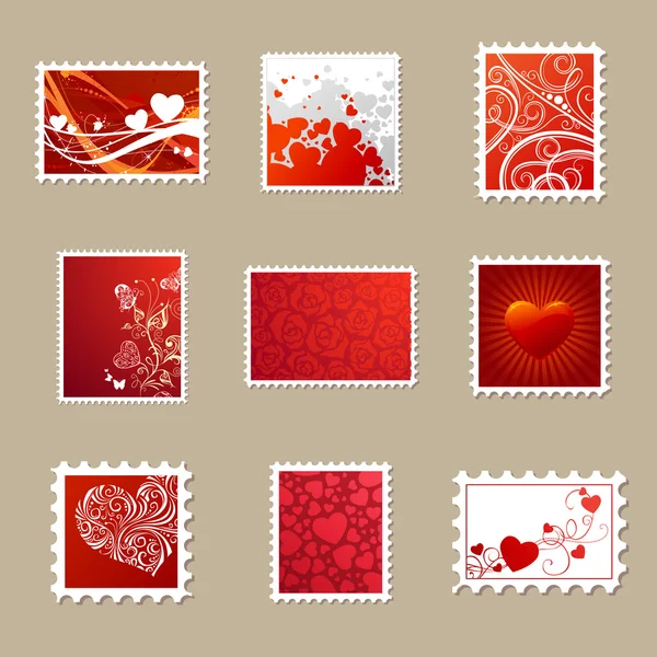 Vektör Valentine'nın posta pulları ayarla. — Stok Vektör